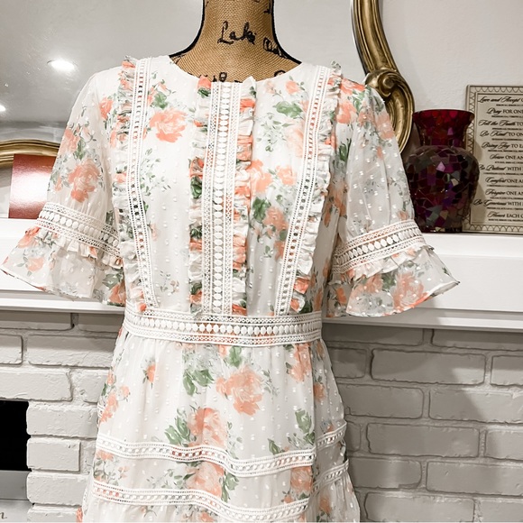 RACHEL PARCELL Mixed Lace Fit & Flare Dress Ivory L - Picture 7 of 8